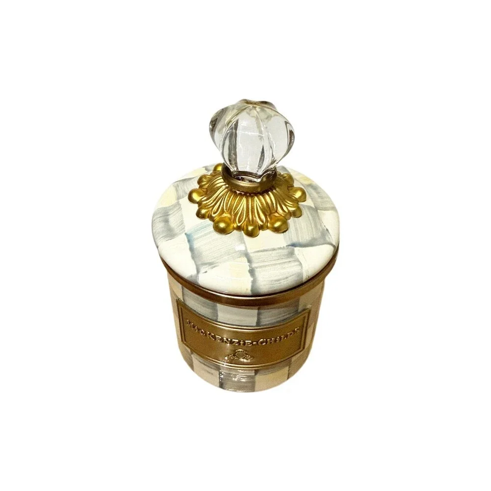 Mackenzie Childs Sterling Check Gray and White Mini Canister 14oz New